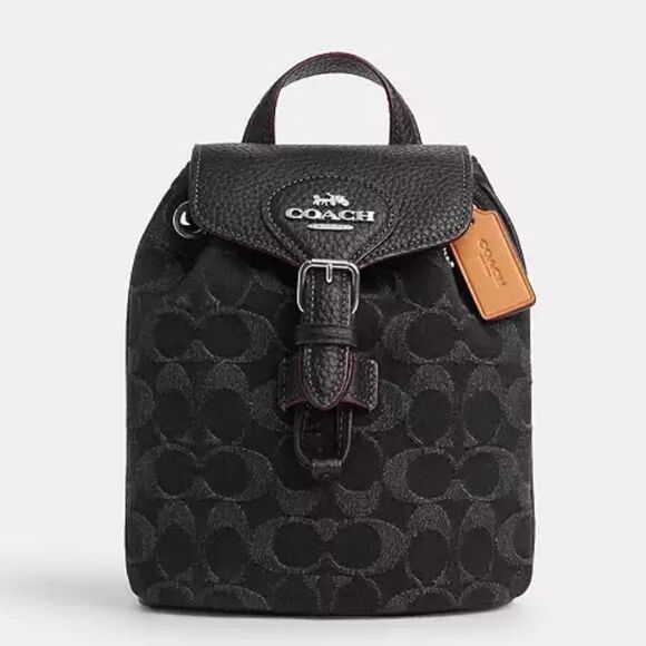 Coach Black Denim Convertible Backpack and Small Zip Around Wallet Set Silver HW - Picture 2 of 12